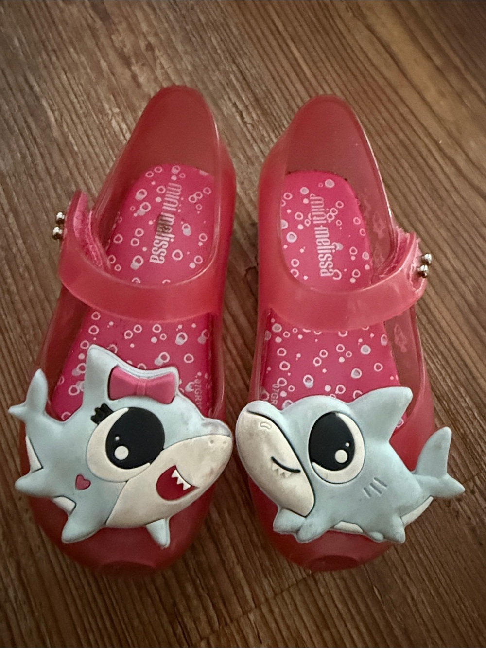 Mini Melissa Pink Jelly Mary Janes with Shark Characters baby shark